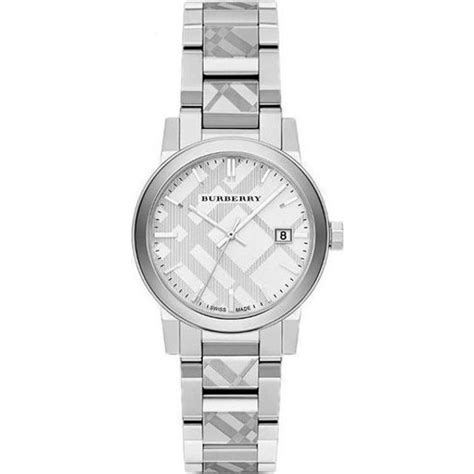 Burberry Silver Check Stamped Dial Stainlkess Steel Ladies 